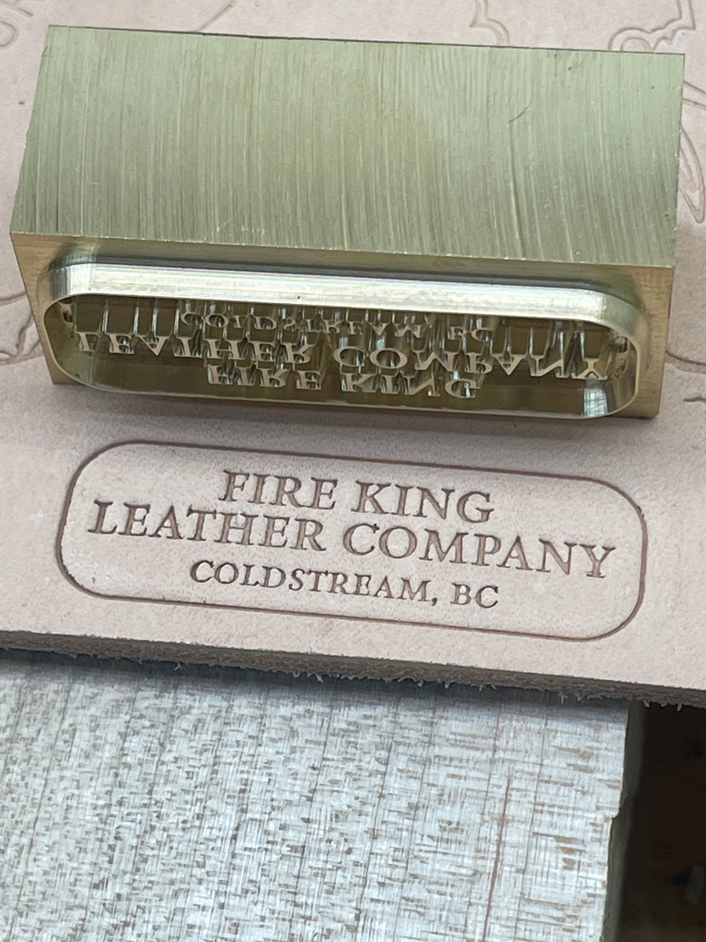 Custom leather stamp for fire king leather  including hammering post 